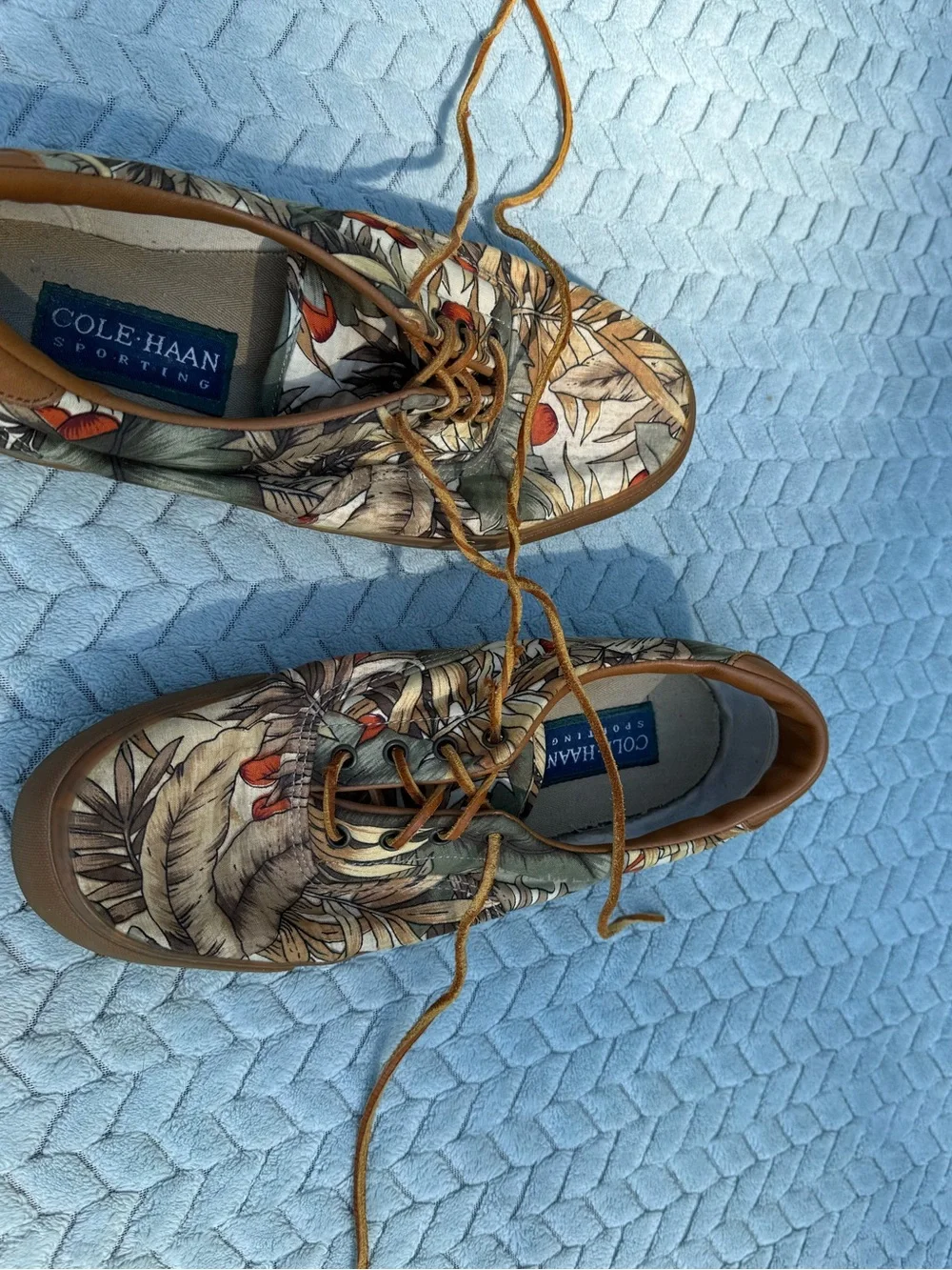 VTG 90s Cole Haan Sporting Canvas Deck Shoes Tropical Print 10.5 M Made in Korea